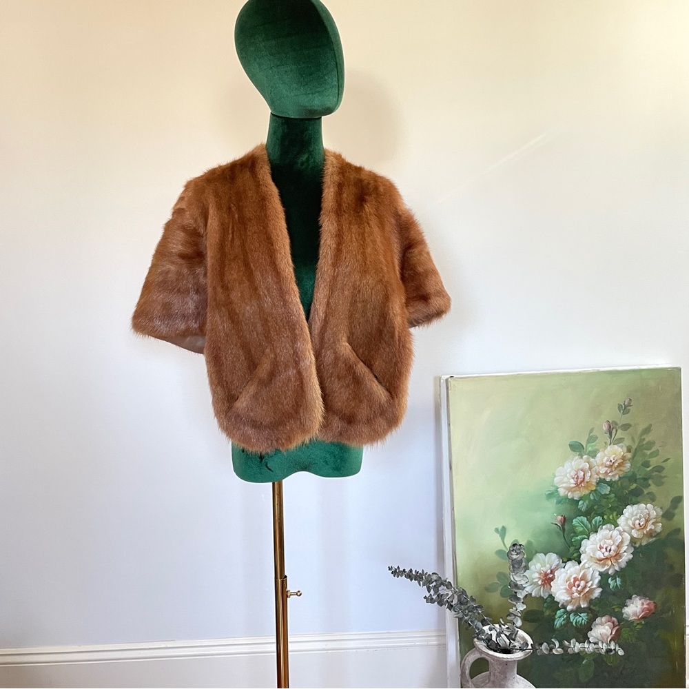 Vintage 1950s Fur Mink Bolero Stole Cropped Cocktail Gala‎  Evening Mid Century